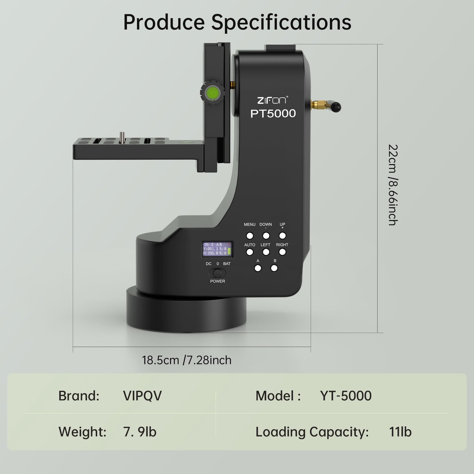 VIPQV PT5000 360° Auto Motorized Rotating Panoramic Head with Remote Control, Professional Universal Shaft, Support 5KG(11LB) Camera Pan Tilt Video Tripod Head Stabilize