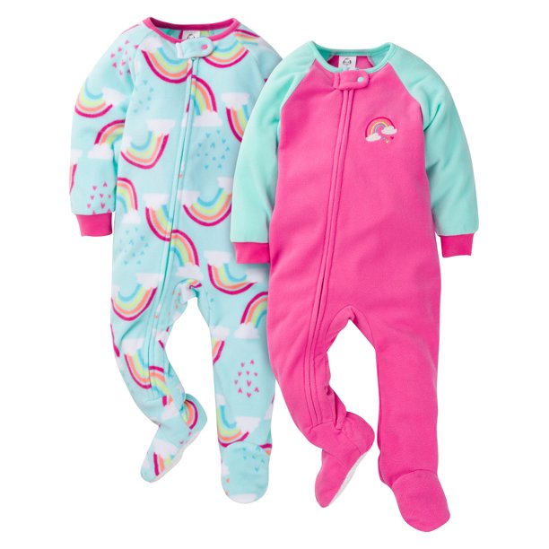 Gerber Baby & Toddler Girls Microfleece Blanket Sleeper Pajamas, 2Pack (0/3 Months5T