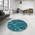 thumbnail image 4 of Ahgly Company Tapis Rond Lavable en Machine Intérieur Transitionnel Turquoise Foncé Vert, 3 Pieds Rond, 4 of 7