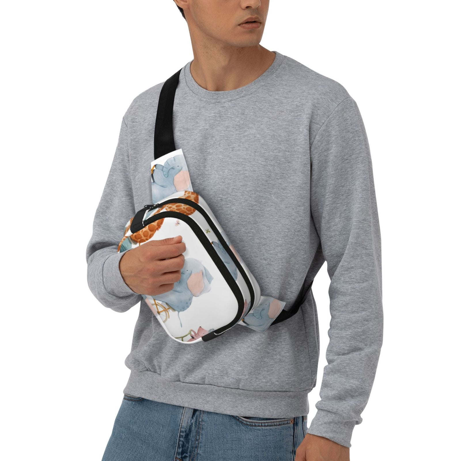 Picia Animals in Transport Print Square Double-Layer Waist Bag Mini Adjustable Waist Belt Bag Exercise Running Travel Hiking