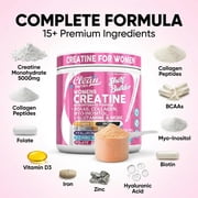 Creatine for Women | Creatine Monohydrate + BCAA Powder Myo-Inositol Collagen Biotin Hyaluronic Acid Folate L Glutamine Vitamin D3 Iron Zinc D-Chiro-Maca Digestion Shelf Builder By Clean Nutra