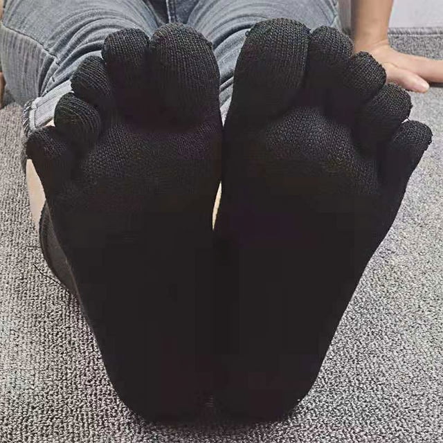 Calcetines de cinco dedos hasta la mitad de la pantorrilla de algodón y poliéster para hombre, calcetines de punta recta de color negro y gris para las cuatro estaciones