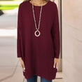 thumbnail image 4 of WTOBBY Women's Casual Solid Color Top with Round Neck and Pocket Detail, Mid-Length Long Sleeve Design for Versatile Wear, Great for Everyday Outfits,Wine 2XL, 4 of 5