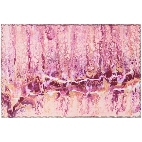 Karina Pink Contemporary Artistic Color Splash 1'8" x 2'6" Non-Skid Accent Rug