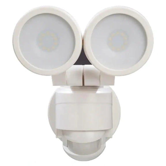 Defiant 180 Degree White Motion Activated Outdoor Integrated LED Twin Head Flood Light