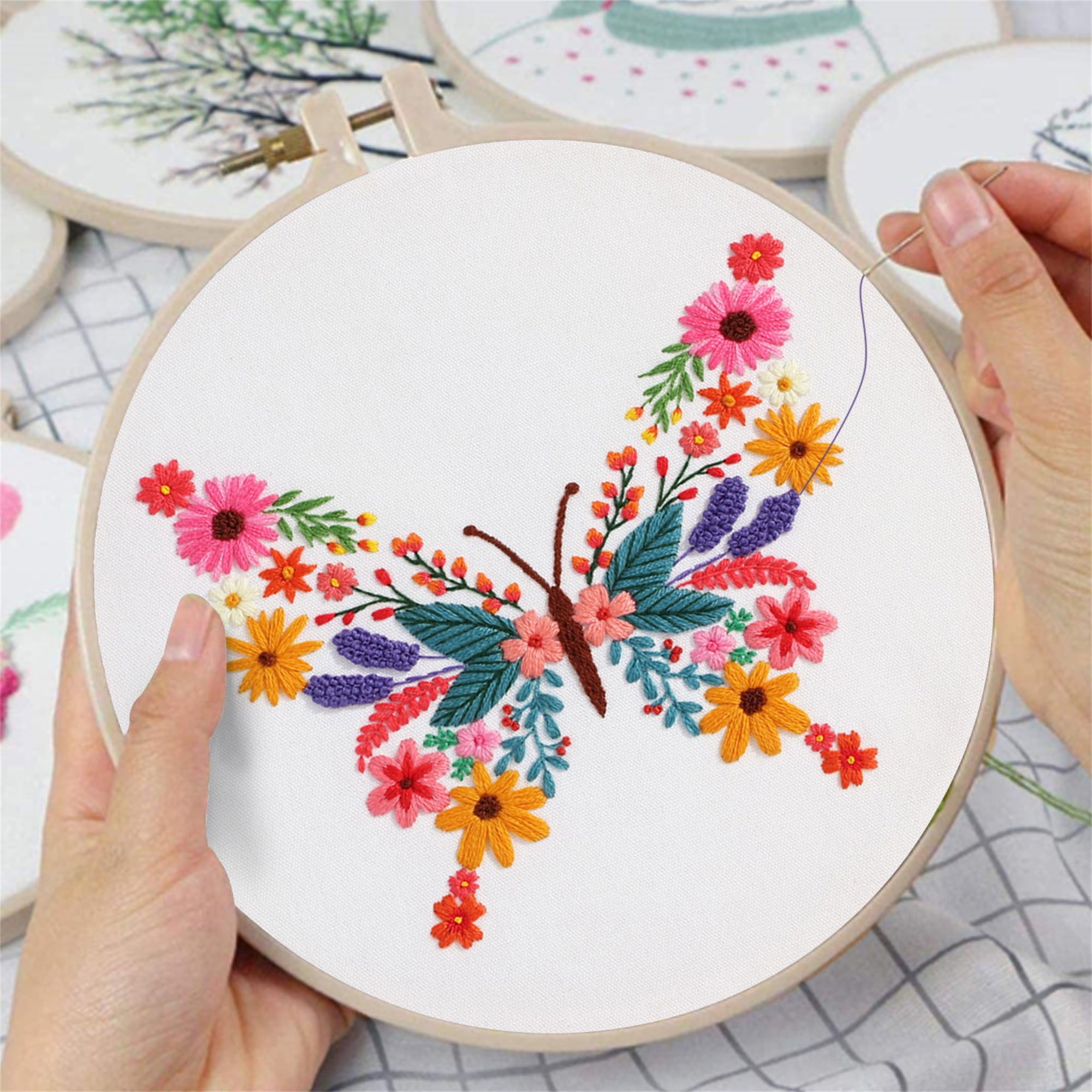 Stamped Cross Stitch Kit For Beginners - Colorful Butterfly Flowers Lady Pattern On 11ct Fabric - View #4