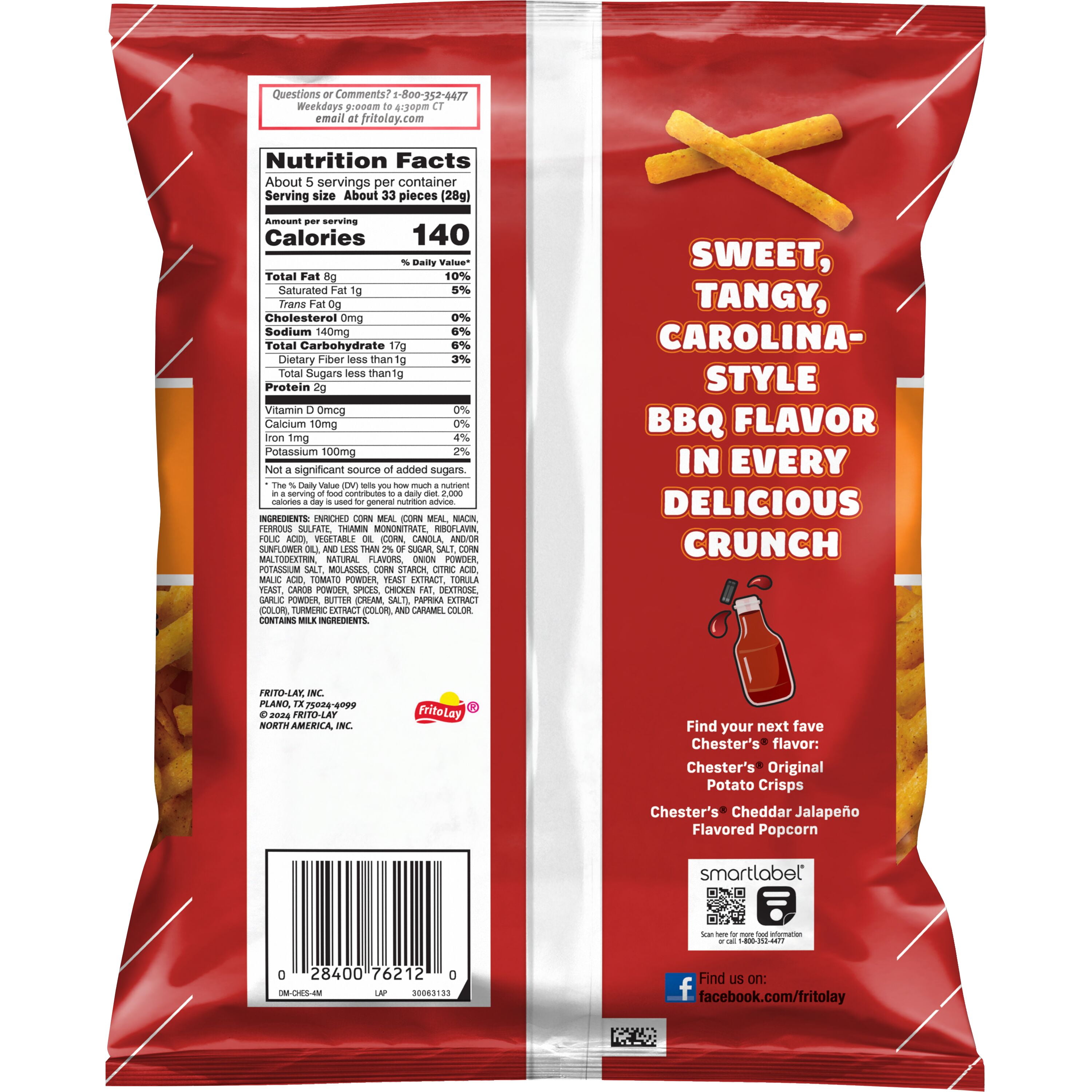 Chester's Fries Corn Snacks Carolina Style BBQ Flavored, 5.25 oz Bag