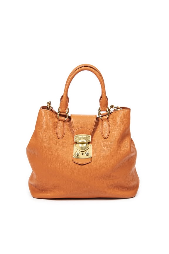 Pre-Owned Miu Miu Orange Push Lock Tote Shoulder bag Vitello Caribouv Leather