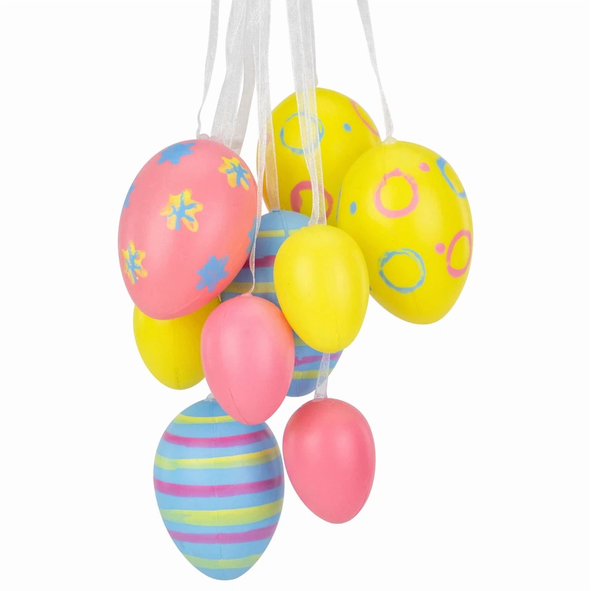 CRESTIN- Northlight 17" Pastel Pink Yellow Blue Floral Spring Easter Egg Cluster Decor