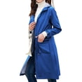thumbnail image 5 of SWSMCLT Women's Hooded Raincoat Outerwear Long Rain Jacket Midi Windbreaker Pockets Water-resistant Spring Anorak Coat Casual Full Zip Blue XX-Large, 5 of 5