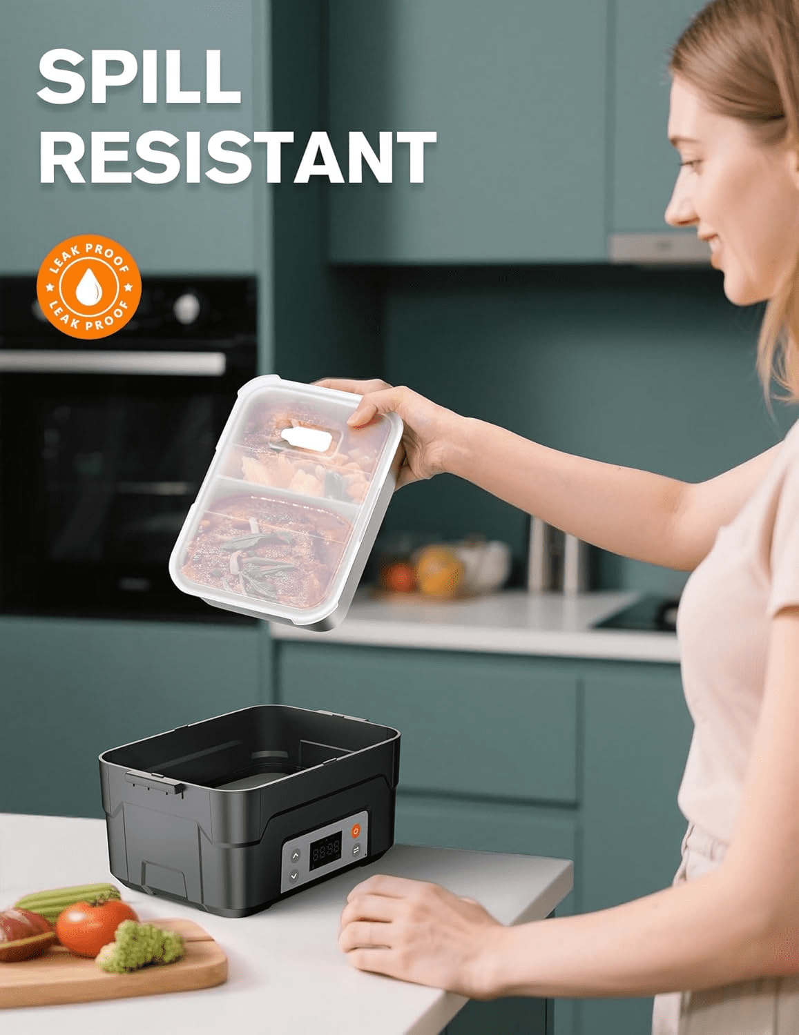 XL 6.3-Cup Cordless Electric Lunch Box for Adults, Heated Lunch Box for Men with Scheduled Heating, Portable Car Food Warmer with Utensils, Two-Tier Bag, Removable Divider