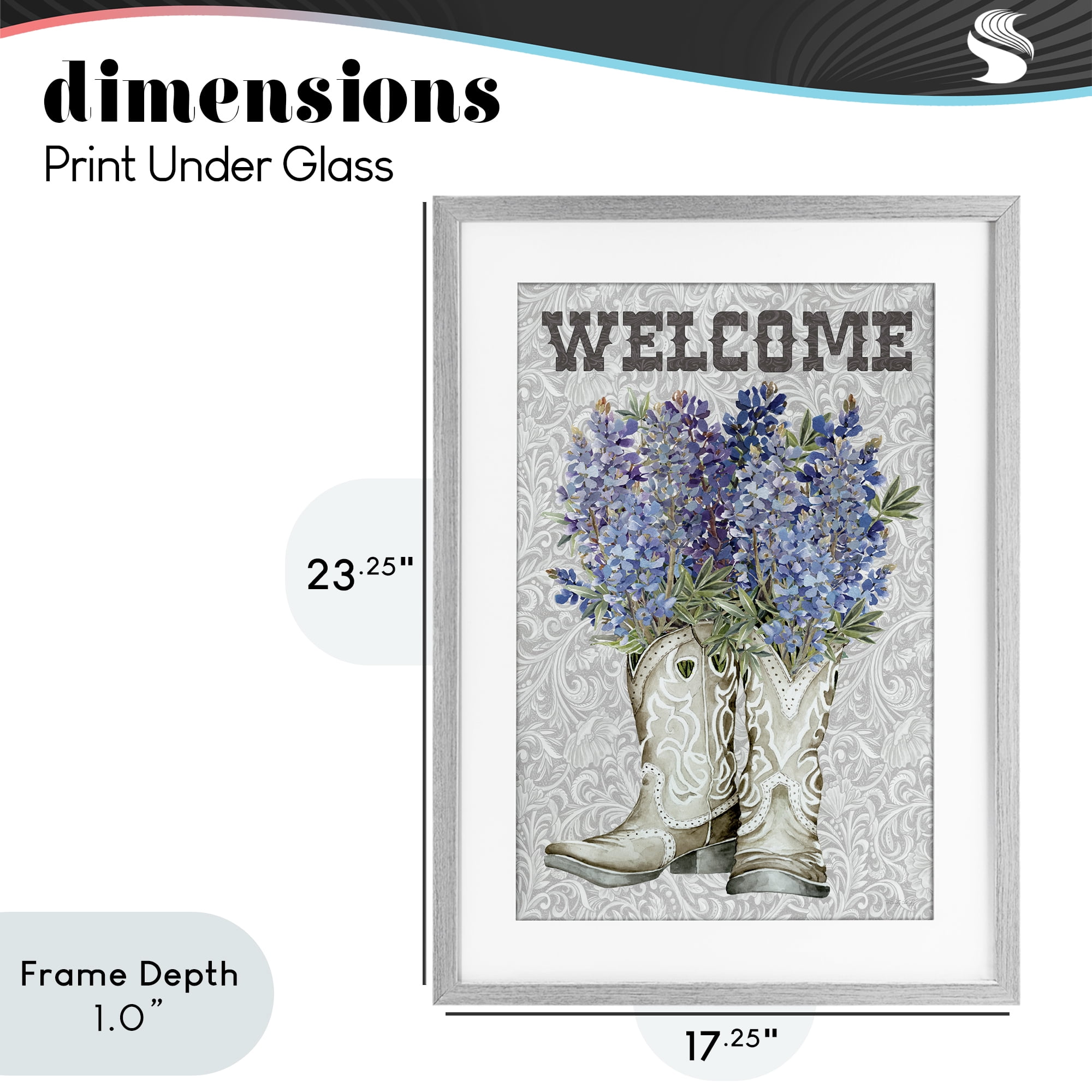 Stupell Industries Welcome Bluebonnet on Paisley Gray Framed Print Under Glass, design by Cindy Jacobs