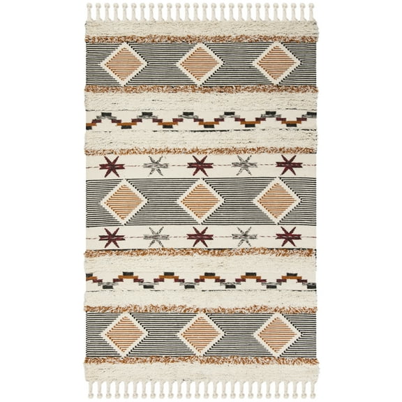 SAFAVIEH Kenya Lynette Southwestern Area Rug, Ivory/Black/Orange, 3' x 5'