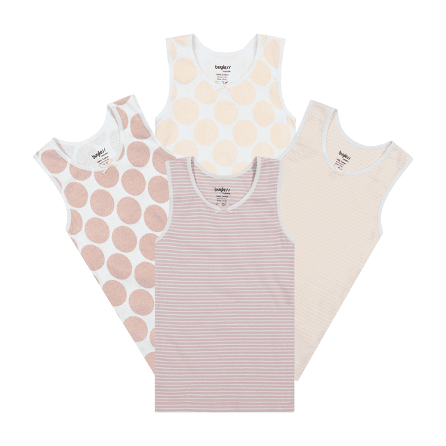 Buyless Fashion Camisoles Sans Étiquette pour Filles, Encolure Dégagée, Débardeurs en Coton avec Garniture et Bretelles (Lot de 4)