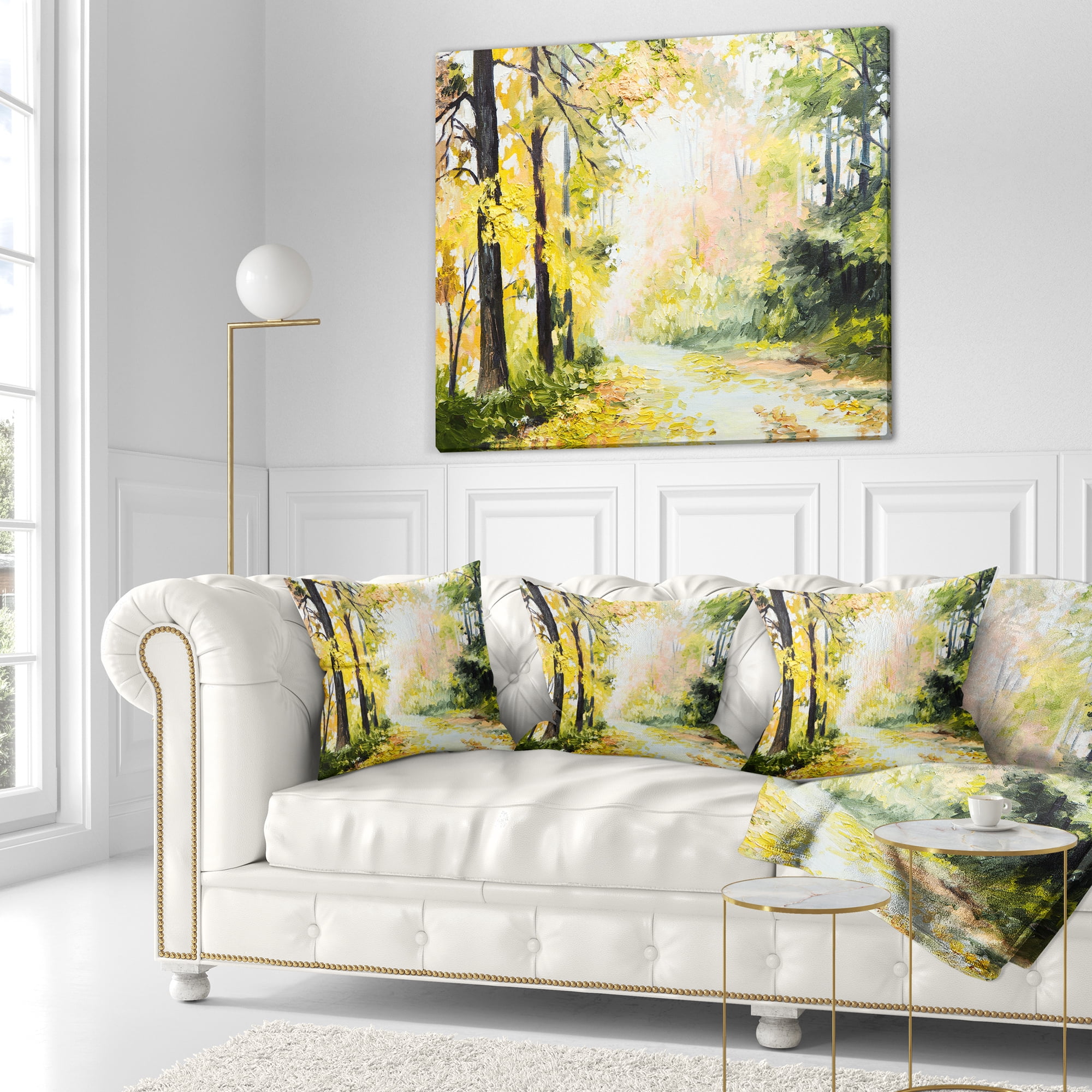 Designart Road in Colorful Forest - Landscape Printed Throw Pillow - 18x18