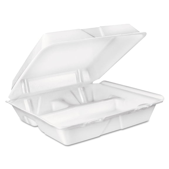 Dart Large 3-Compartment White Foam Carryout Food Container