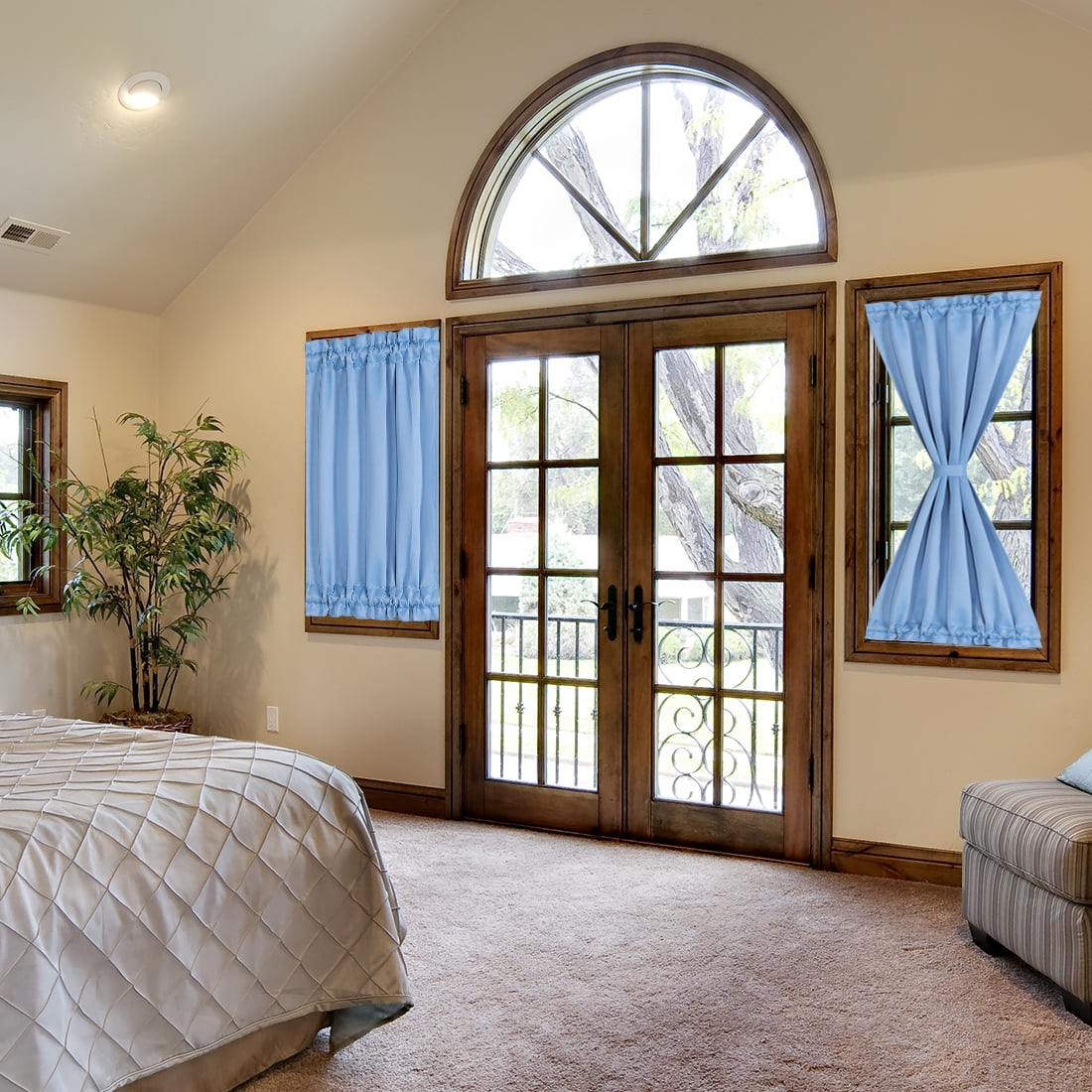 Unique Bargains Solid Window French Door Curtain Panel Sky Blue 25" x 40"