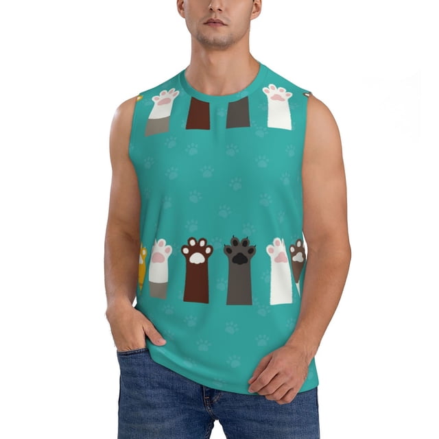 Fotbe Cute Cat Paw And Dog Men's Camiseta sin Mangas Estampada para Hombres, Playera Casual para Gimnasio, Entrenamiento, Playa-Small