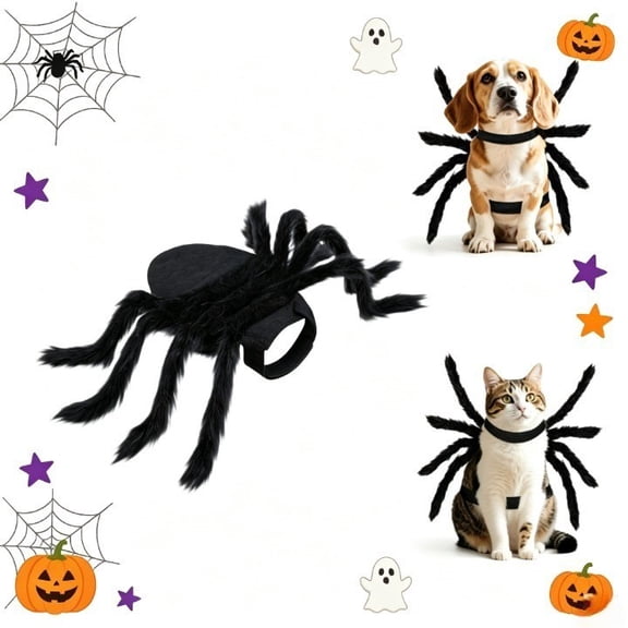 Halloween Spider Costume for Dogs and Cats, Adjustable Pet Spider Cosplay Outfit with 8 Furry Legs, Soft Felt Halloween Party Costume for Small Medium Pets