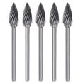 thumbnail image 1 of 5uds Fresas Rotativas Carburo 1/8" (3mm) Vástago 1/4" (6mm) Cabeza Corte Simple Puntiaguda Forma g Lima para Esmeriladora Matrices para Metal Duro Madera Piedra Pulido Grabado, 1 of 6