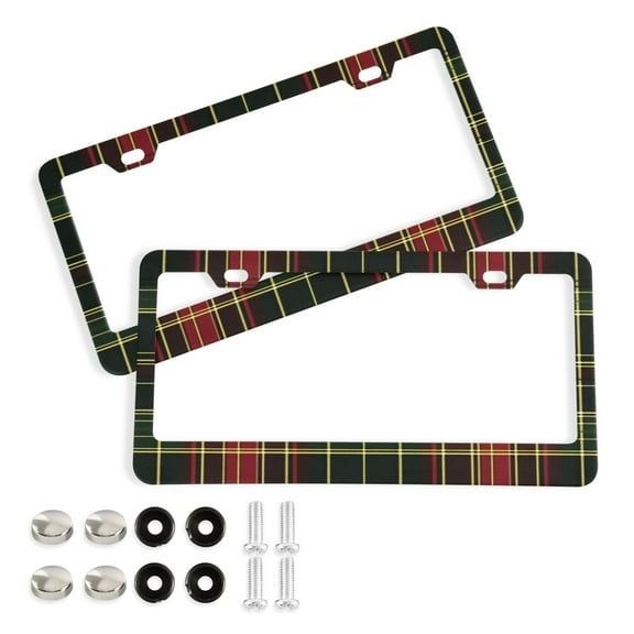 2 Pack Aluminum Alloy License Plate Frame Universal Car License Plate Cover with 2 Holes with Free Screws Red and Green Tartan Plaid