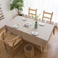 thumbnail image 3 of Square Waterproof Tablecloth, 55" Embroidery Burlap Linen with Tassel, Stain and Water Resistant Table Cover for Kitchen Dining Room(Light Brown Plaids), 3 of 6