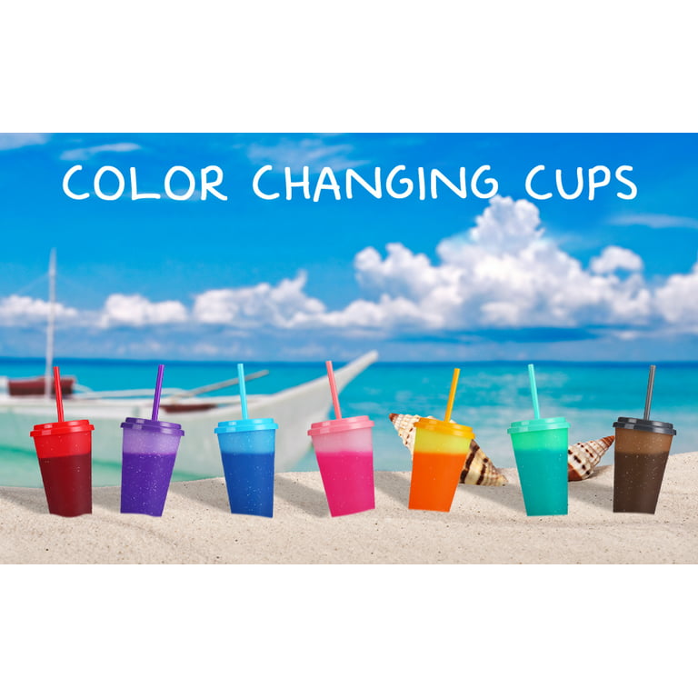 Color Changing Cups with Lids & Straws - 7 Pack 12 oz Reusable Cute Plastic  Tumbler Bulk - Kids Small Funny Travel Straw Tumblers/Adults Iced Cold  Drinking Part… in 2023