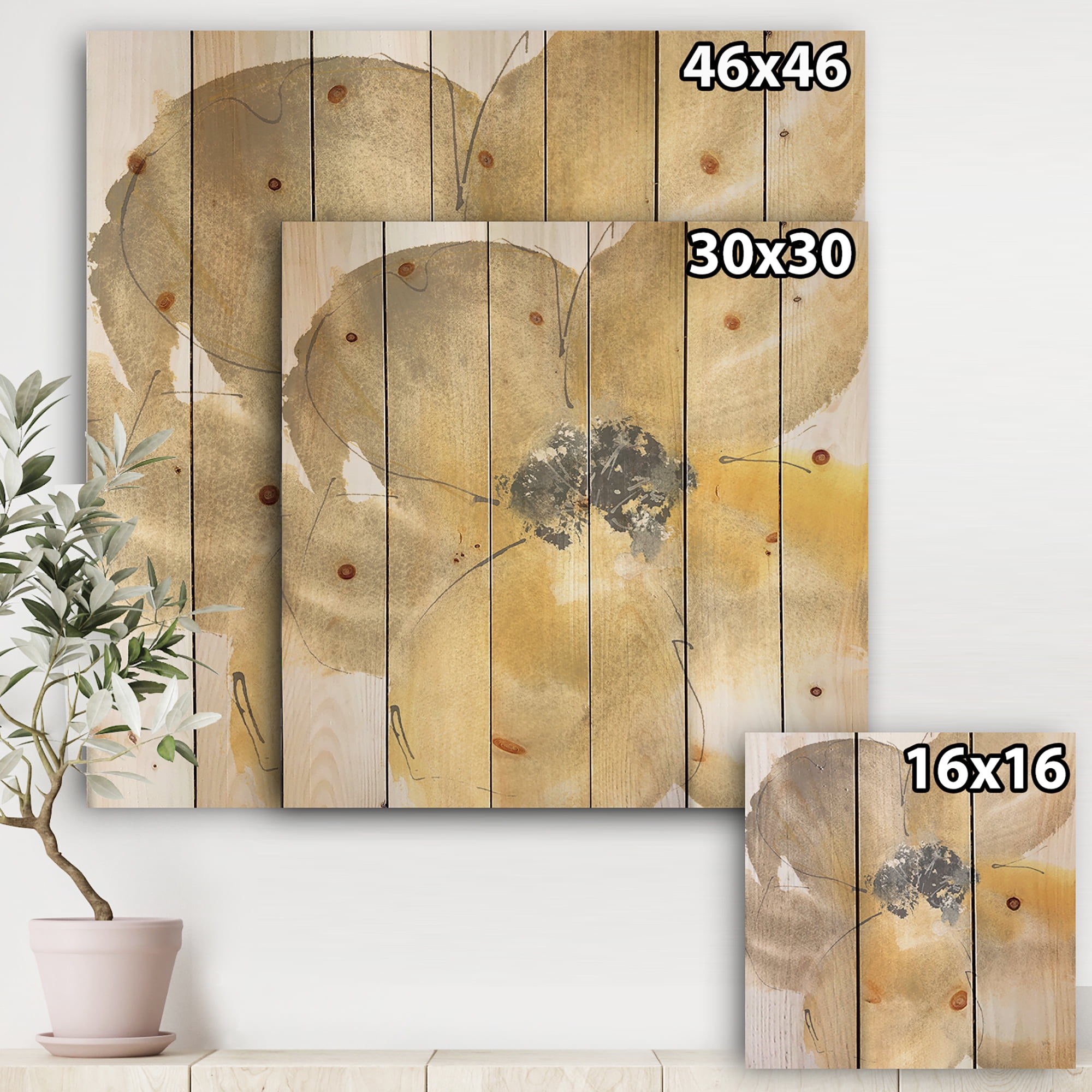 Designart 'Galm Flower Tones II' Traditional Print on Natural Pine Wood