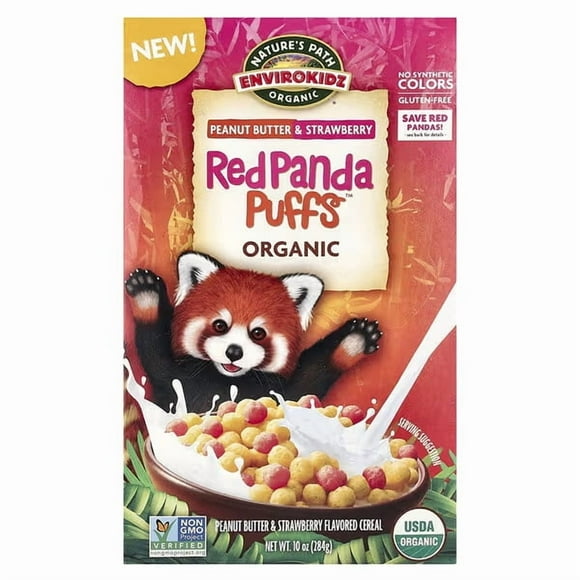 Nature's Path , Céréales Soufflées Red Panda PuffsTM Biologiques, Beurre d'Arachide et Fraise, 10 oz (284 g)