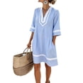 thumbnail image 2 of ClodeEU Women's Striped V Neck Short Sleeve Dress with Pockets ,Casual Loose Fit Cover Up for Summer Vacation Light Blue,Women's Plus L, 2 of 6
