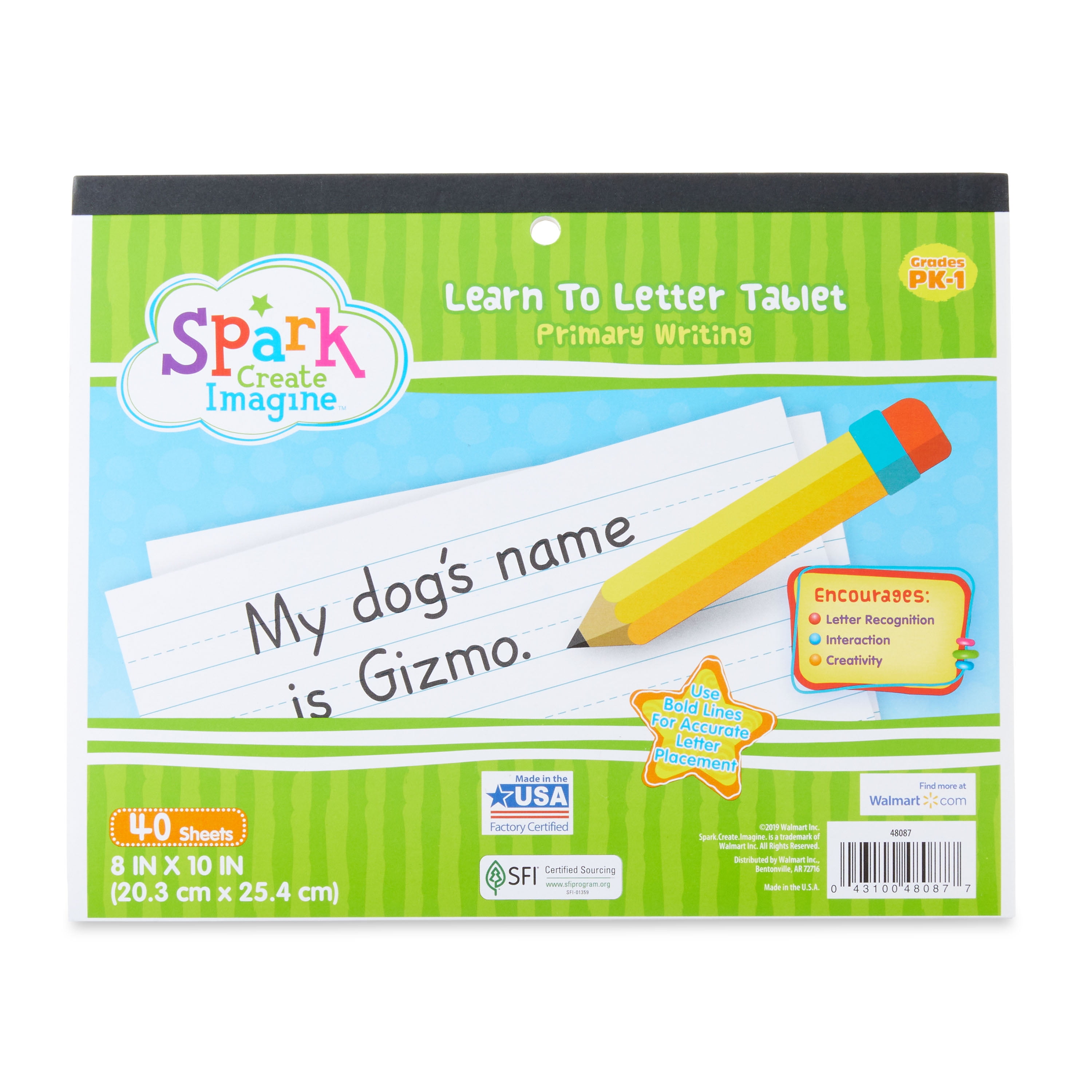 Spark Learn to Letter Writing Tablet Pad, Grades PK-1, 40 Pages, Journal, White (48087)