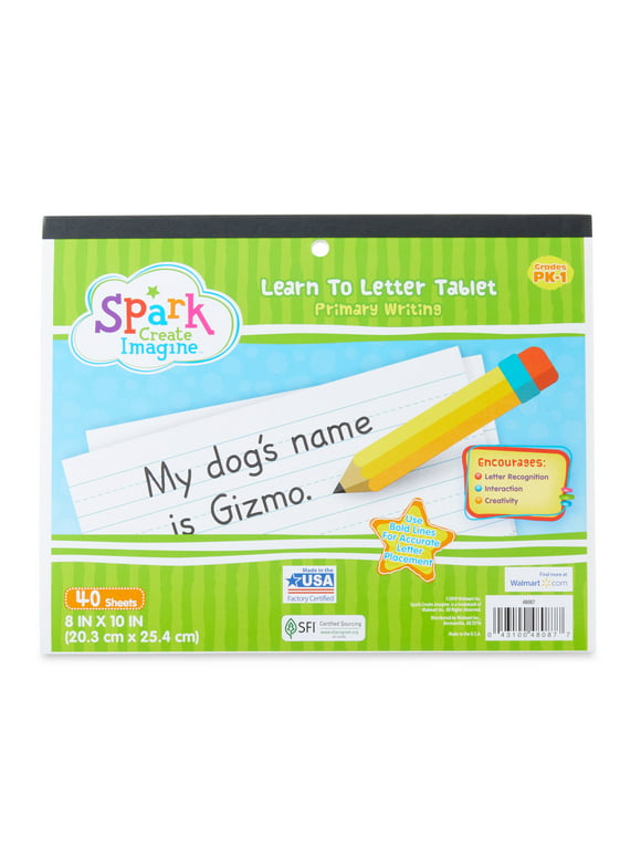 Spark Create Imagine Learn to Letter Writing Tablet Pad, Grades PK-1, 40 Pages, Journal, 10" x 8" (48087)