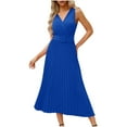 thumbnail image 1 of Bowake Robes d'Été Élégantes pour Femmes Col en V Sans Manches Plissée Fluide Cocktail Formel Maxi Longue Robe, 1 of 5