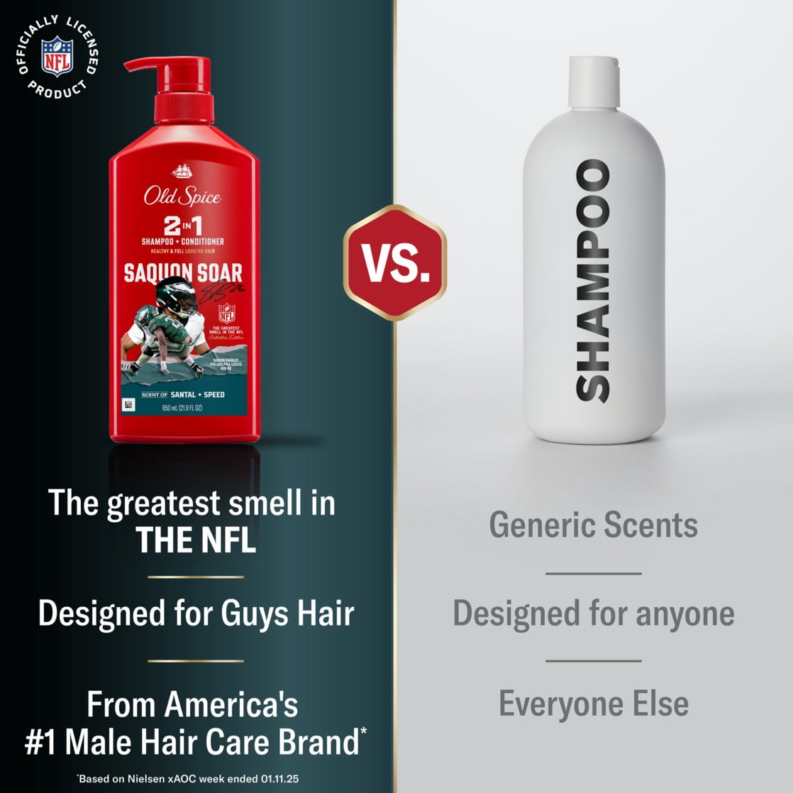 (4 pack) Old Spice Saquon Soar 2-in-1 Shampoo & Conditioner for Men, Old Spice x NFL, Healthy & Full Looking Hair, 21.9 fl oz