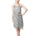 thumbnail image 2 of inhzoy Womens 1920s Fringed Tassels Dresses Sequins Adjustable Spaghetti Straps Vintage Dance Dress Gray XL, 2 of 5