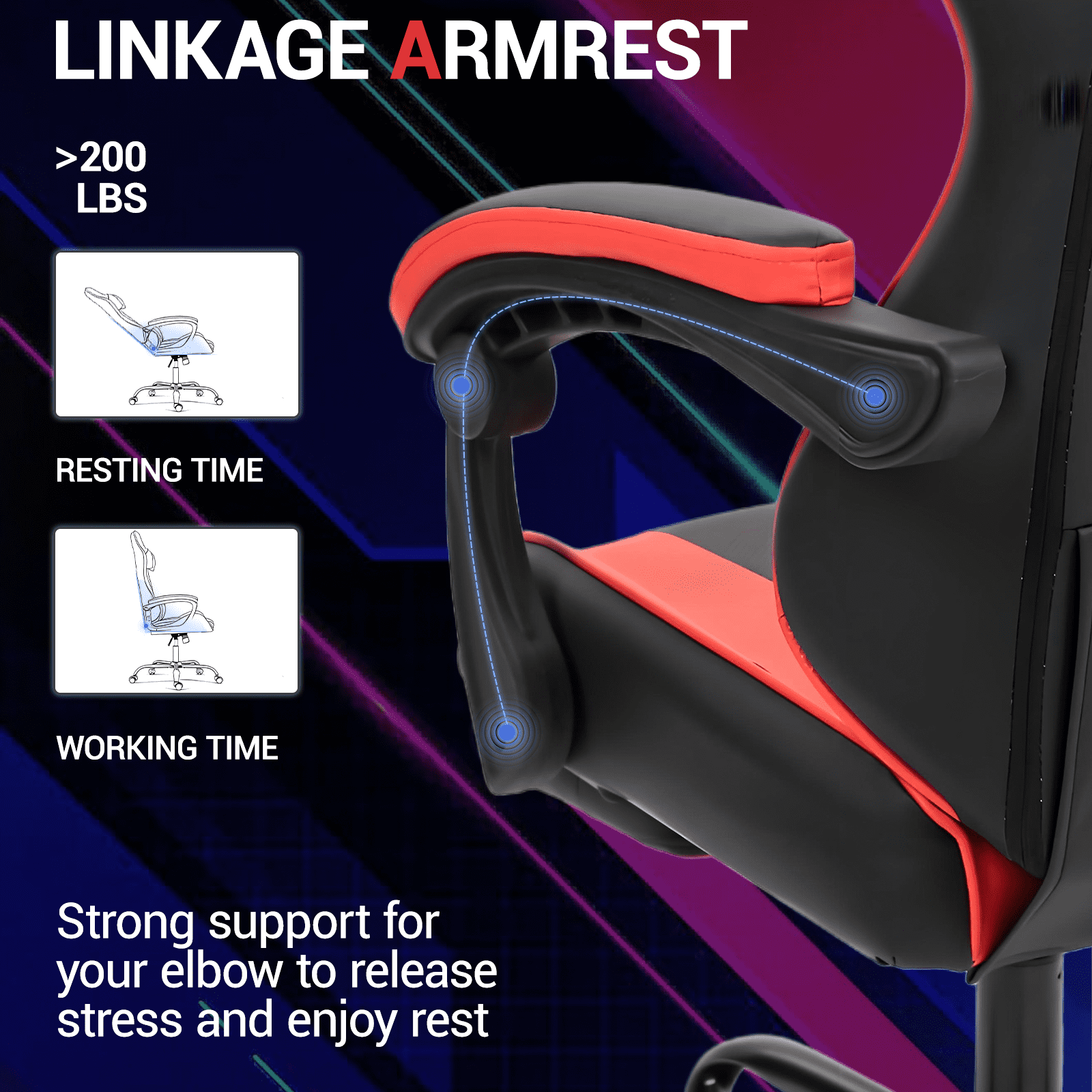 WENTUM Ergonomic Reclining Gaming Chair with Linkage Armrests & Footrest, Racing Office Chair, PU Leather Computer Desk Chair, Red