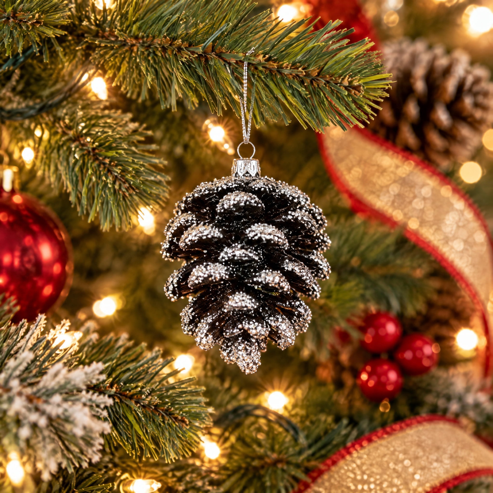 9-Count Silver Glitter Pinecone Mini Christmas Ornaments, 1", by Holiday Time