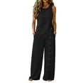 thumbnail image 2 of Womens Summer Linen 2 Piece Outfit Sleeveless Asymmetrical Tank Tops with Side Buttons Wide Leg Pants Two-Piece Travel Sets Black XXL, 2 of 7