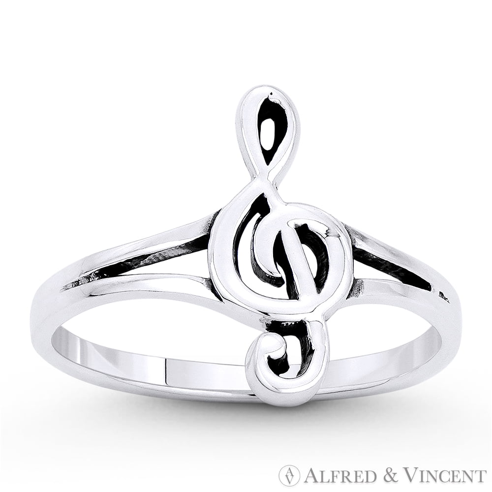 G-Cleft Musical Symbol Charm Stackable Right-Hand Ring in Oxidized .925 ...