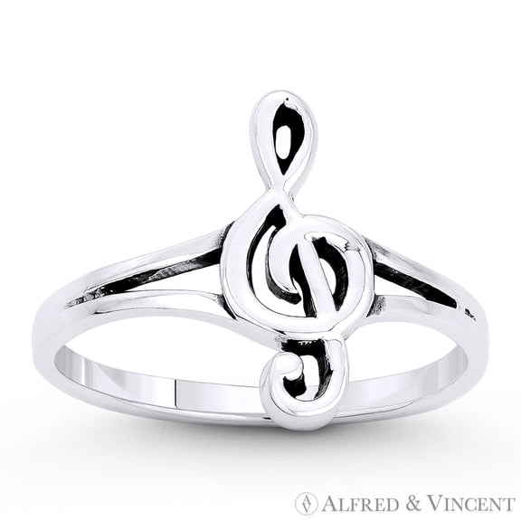 G-Cleft Musical Symbol Charm Stackable Right-Hand Ring in Oxidized .925 Sterling Silver