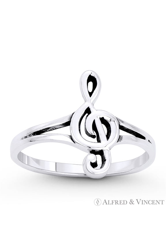G-Cleft Musical Symbol Charm Stackable Right-Hand Ring in Oxidized .925 Sterling Silver