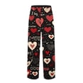 thumbnail image 5 of Fgvctg Mens Valentine's Day Pajamas Trendy Sleepwear Wide Leg Pajamas Love Heart Graphic High Waisted Pj Pant Lightweight Fall Spring Drawstring Lounge Pants with Pockets Black 3XL, 5 of 5