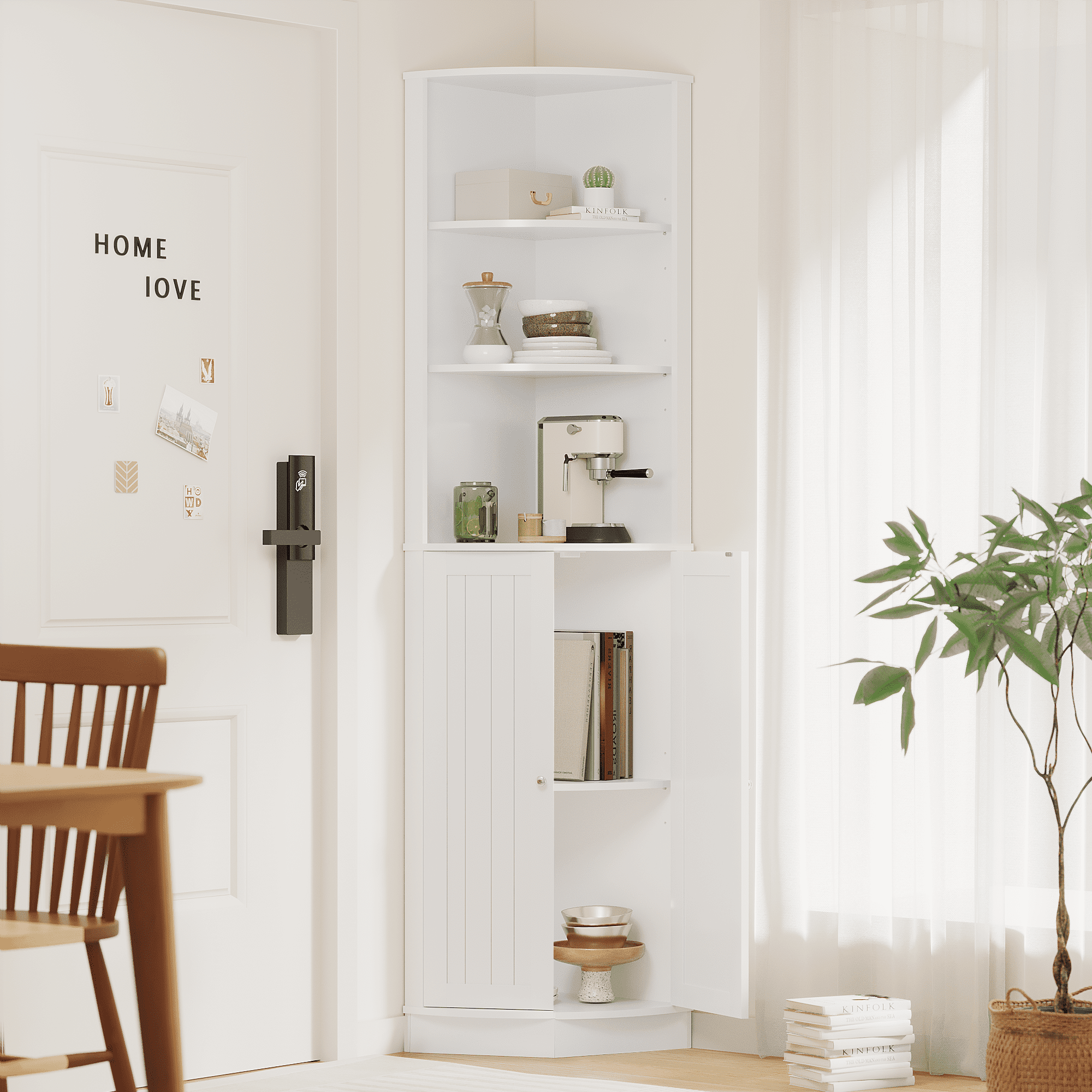 67" Tall Corner Cabinet with 2 Doors and Adjustable Shelves, Narrow Freestanding Storage Cabinet Organizer, Corner Storage Cabinets for Bathroom, Kitchen, Living Room, Bedroom, Laundry Room, White