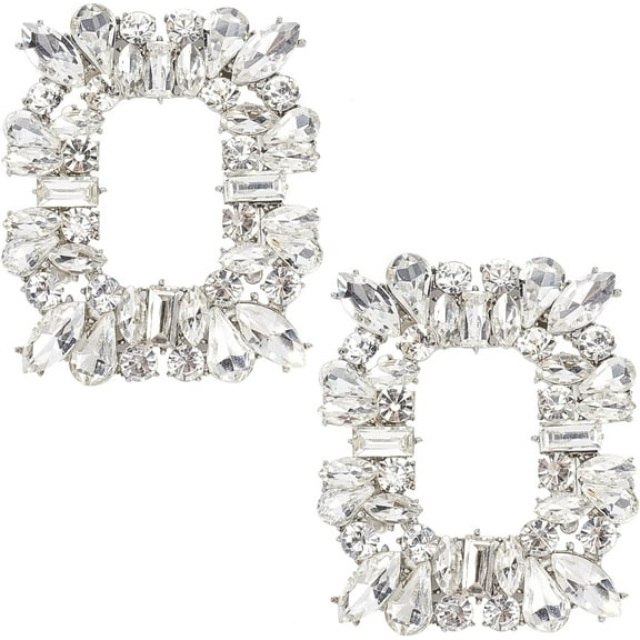 2PCS Silver Shoe Clip Shoes Jewelry Decoration Rectangle Crystal Shoe Buckle with Crystal Rhinestone for Wedding Party Shoes Decoration DIY