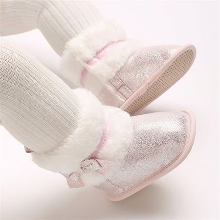 Baby Sweetie Newborn Girl Winter Snow Boots Warm Shiny Flats with Cute Bows Cold Weather Baby Walking Shoes