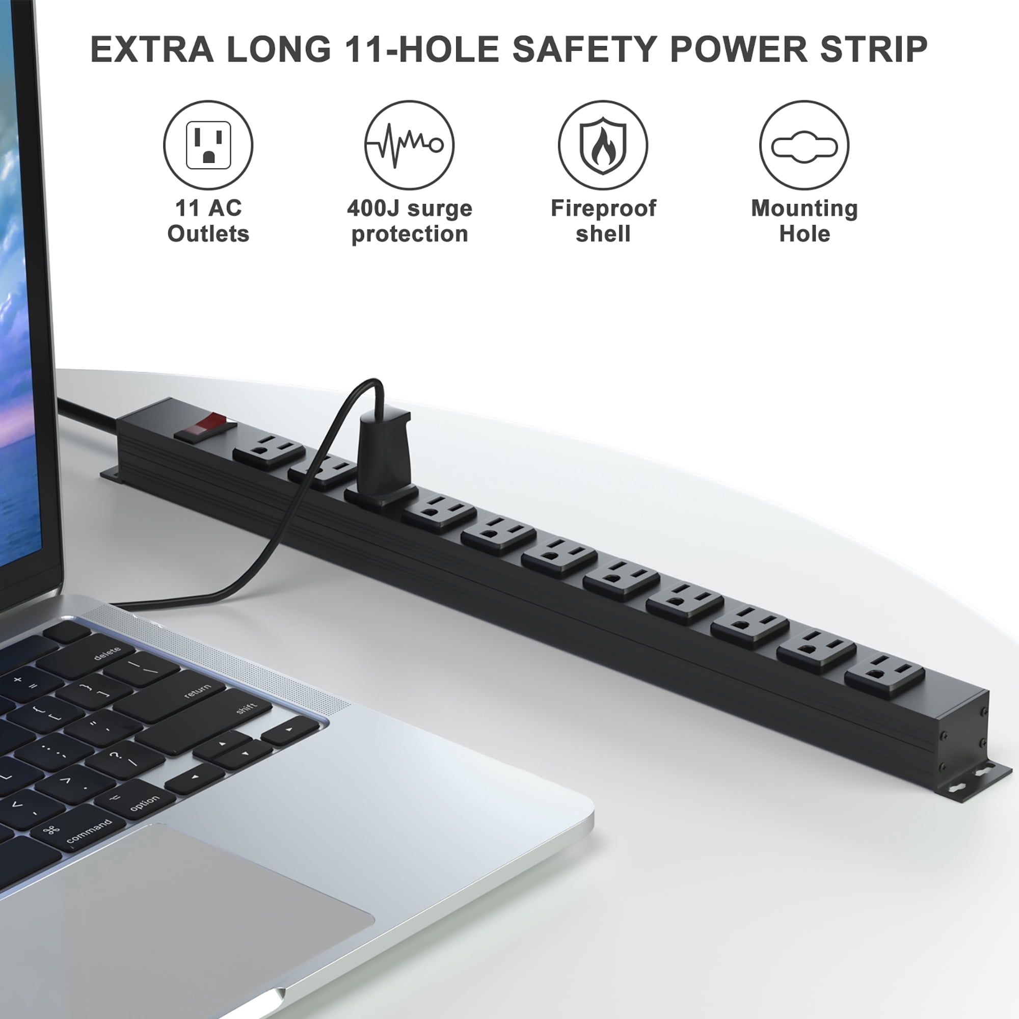 11-Outlet 1850W 6 ft Power Cord Surge Protector