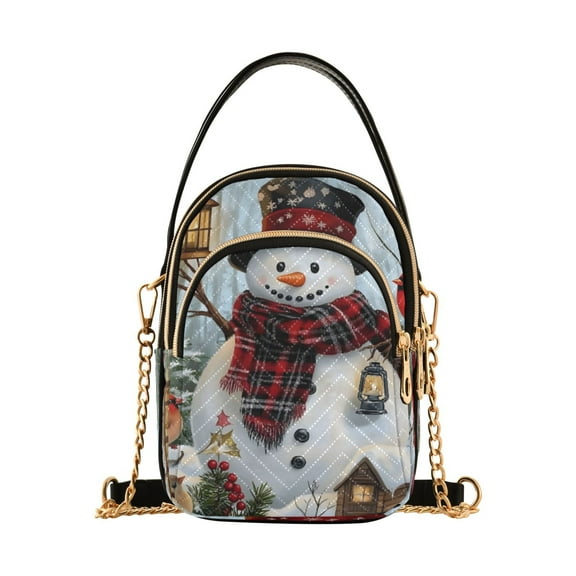 ALAZA Chain Crossbody Bags for Women Cardinal on Snowman Shoulder Handbag Phone Purse