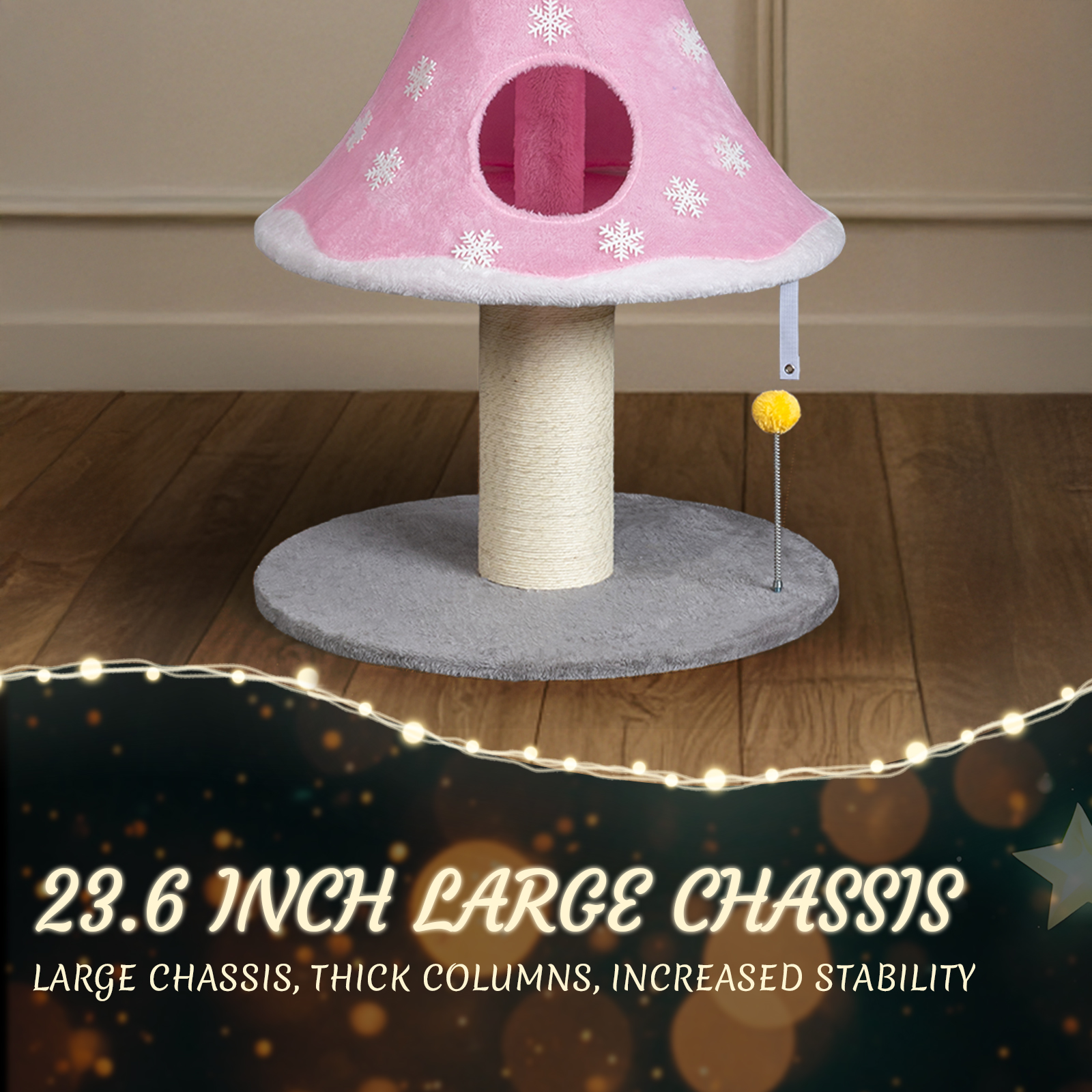 Ktaxon 59in Large Christmas Tree Cat Tower with 2 Condos, Scratching Post, Soft Fleece, Teaser Toy & Sturdy Base, Pink