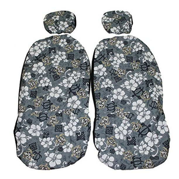 Hawaiian Car Seat Covers with Separated Headrest, Gray Hawaiian, Set of