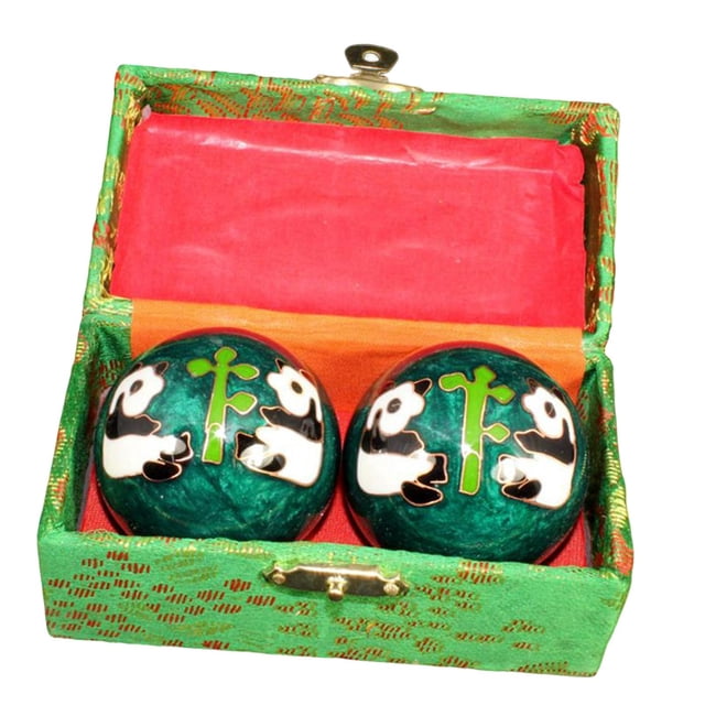 VONKY 2 Pieces Massage Balls with Storage Baoding Box Balls for Middle Aged People ColorfulGossip Green Panda Green Diameter 47mm